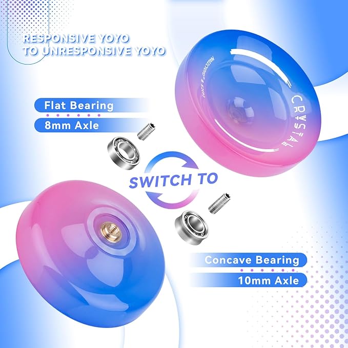 MAGICYOYO K2 Crystal Yoyo for Kids Beginners, Responsive Yoyo with Unresponsive Bearing for Replacement, Plastic Yo-yo Professional with 12 Yo yo Strings, Case Bag, Yo-Yo Accessory Set-Blue Pink