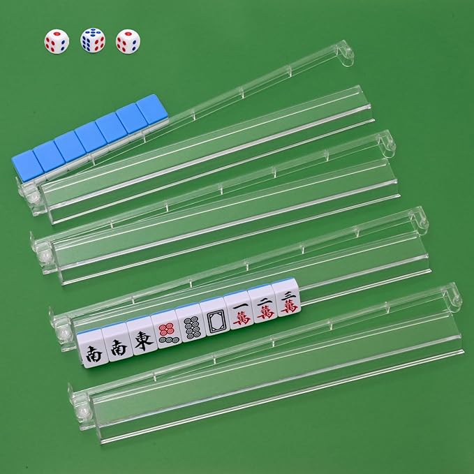 Mahjong Racks with Pushers, All-in-One Mahjong Tile Pushers and Racks with 3 Dices, Modern American Tile Set of 4 (Clear)