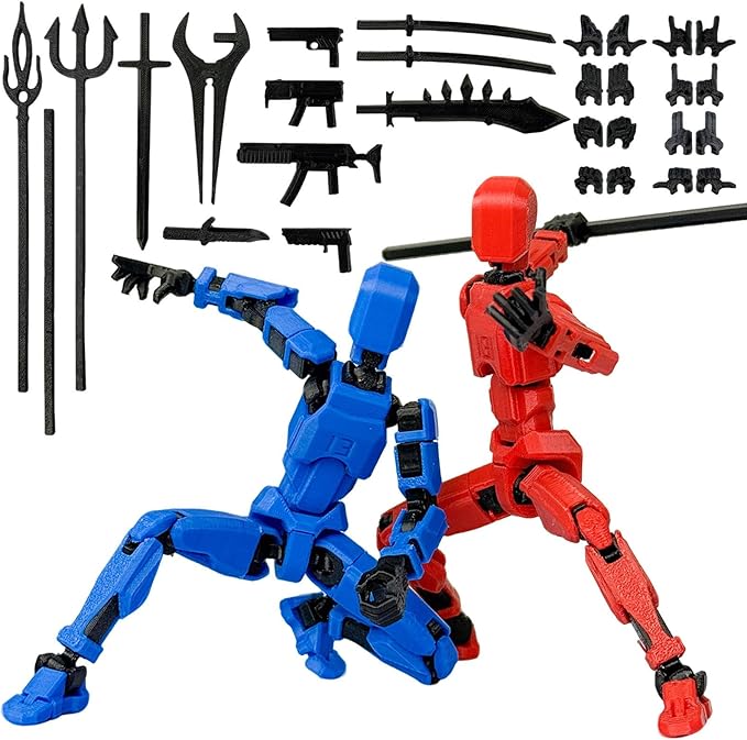 2PCS Assembly Completed T13 Action Figure,Multi-Jointed, Articulated T13 Desktop Decoration,Nova 13 Action Figures Desktop Decorations for Game Lovers Toy (Blue Red)
