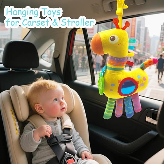 Baby Hanging Toys, Plush Animal Stuffed Sensory Toys for Carseat Stroller Car Seat Crib Play Gym, Baby Toys for 0 3 6 9 12 Months, Baby Boys and Girls Gift (Giraffe)