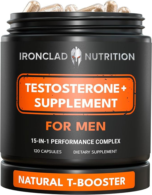 Advanced Testosterone Supplement for Men - 15-in-1 Natural Complex for Vitality, Energy & Strength with Tongkat Ali, Ashwagandha, Shilajit, Fenugreek - 1 Month Supply