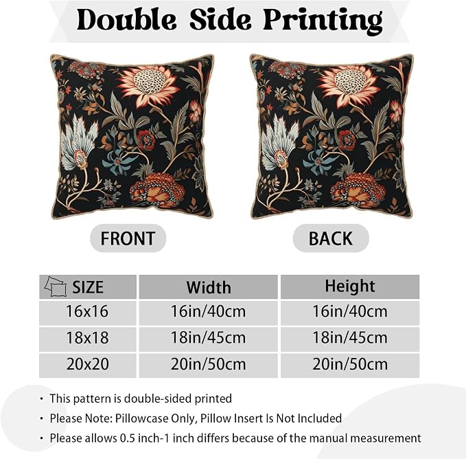Vintage Red Orange Blue Floral Velvet Pillow Covers 18x18 Inch Retro Abstract Boho Flowers Throw Pillows For Couch Cushion Covers Pillowcase Bohemian Farmhouse Pillow Cases for Sofa Bed Bedroom