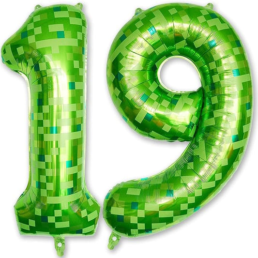Foil 19 Balloons Number, 40 Inch Dark Kelly Green Pixel Number 19 Balloon for Men 19 Year Old Birthday Decorations, Big Lime Green 19 Balloon for 19th Birthday Video Game Patrick's Day Party Decor