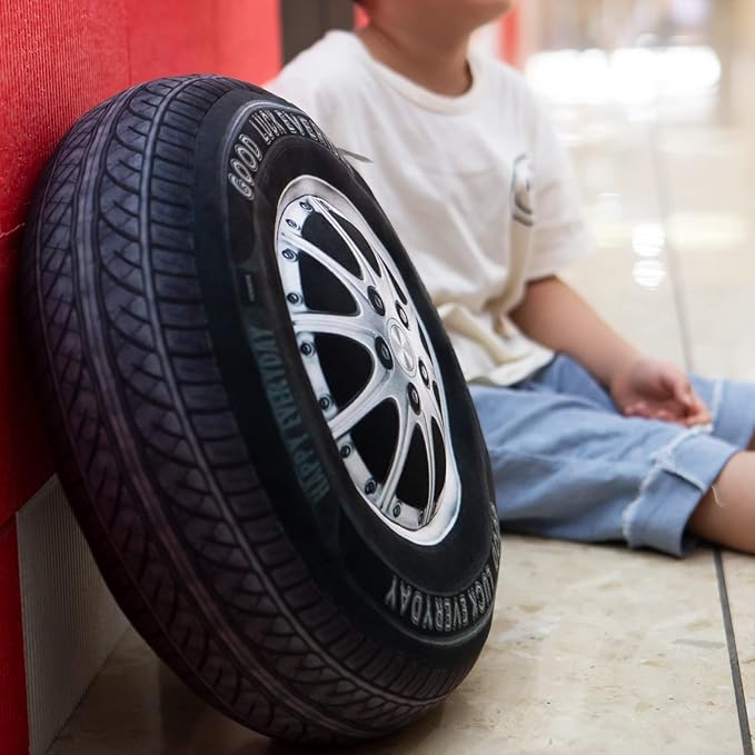 15.7 Inch Big Creative 3D Simulation Wheel Plush Pillow,Soft Car Tire Pillow Wheel Toy Outdoor Cushions for Car Owners,Clever Boy's and Girl's Room Decor
