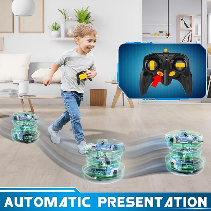 Remote Control Car - Transforming Toy Car Robot, One-Button Deformation with Flashing Lights 2.4GHz 1:18 Scale Transforming Police Car with 360-Degree Rotation Toys for Boys and Girls