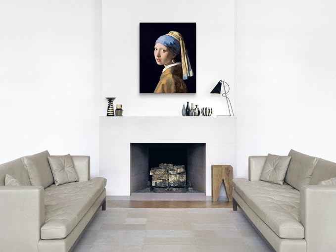 Niwo ART - Girl with a Pearl Earring, World's Most Famous Paintings Series, Canvas Wall Art Home Decor, Gallery Wrapped, Stretched, Framed Ready to Hang (24"x20"x3/4")