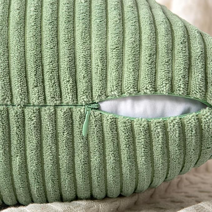 MIULEE Sage Green Decorative Throw Pillow Covers for Couch 18x18 Inch | 2 Pack, Boho Farmhouse Pillow Covers, Soft Cross Corduroy Patchwork Textured Cushion Cases For Bed Sofa