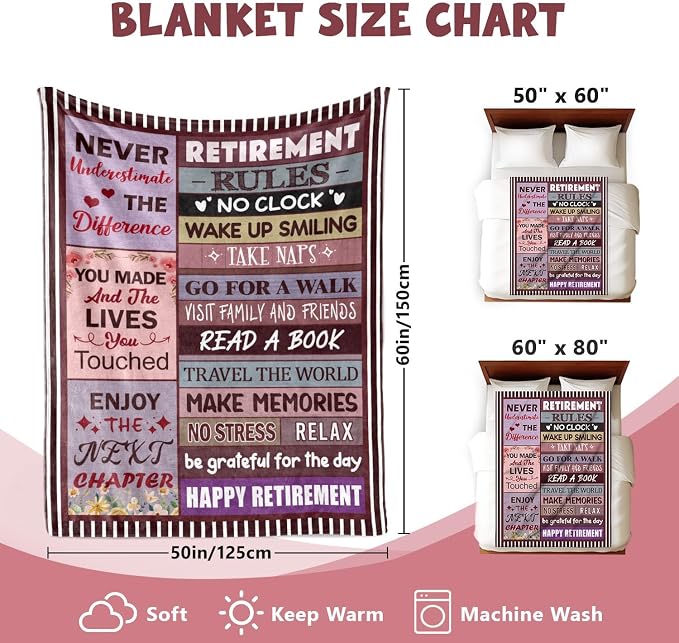 Retirement Gift for Woman or Men, Retirement Blanket for Women 50"X60" | Happy Retirement Party Decorations, Happy Retirement Gifts for Women Mom Teacher Nurse Coworker Retirees- Retirement Blanket
