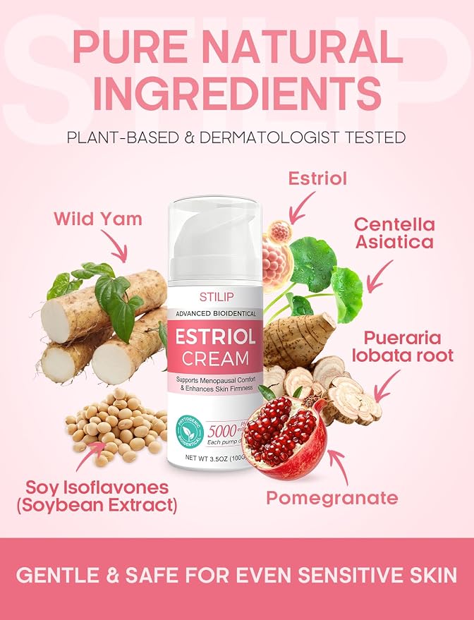 STILIP Estrogen Cream for Women–Estriol Cream for Women Menopause Support, Hydrating Phytoestrogen Moisturizer with Pueraria Mirifica & Soy Isoflavones, Firms Skin and Hormone Balance, 3.5 oz