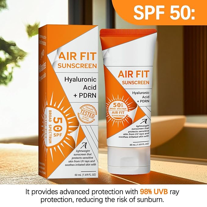 Air Fit Sunscreen Korean SPF 50 - Face & Body Sunscreen with Hyaluronic Acid, Lightweight, Non-Greasy, Moisturizing Sun Cream, Broad Spectrum UVA/UVB Protection (2)