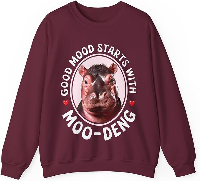 Good Mood Starts With Moo Deng Unisex Sweatshirt, Funny Moo Deng Good Mood Minimalist Men And Women Shirt