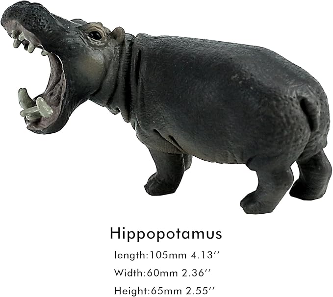 FUNSHOWCASE African Jungle Animals Hippo Roaring Hippopotamus Toy Figure Realistic Plastic Figurine Height 2.7"