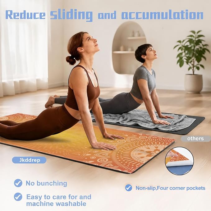 Yoga Mat Towel, Hot Yoga Non Slip with 4 Corner Pockets, 70 x 26 in | Soft Absorbent Microfiber With Four Corner Pockets, Fits Over Yoga Mats For Hot Yoga, Pilates, Gym, And Travel