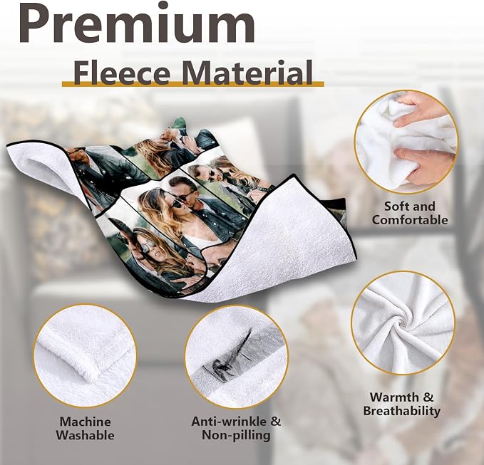 ICELIETE Custom Blanket with Picture Customized Fleece Photo Blanket for Couples Gifts Personalized Blankets and Throws Christmas Valentines Day Gifts for Boyfriend Girlfriend