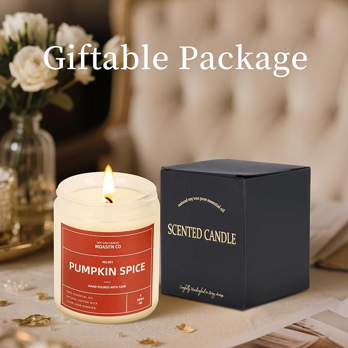 MOASITN Pumpkin Spice Fall Candle for Home Scented| Organic Soy Non Toxic Candles| Long Clean Burning Aromatheraphy Jar Candel| Women,Men Gift for Autumn,Winter,Relaxing| 9oz (9oz, pumpkin spice fall)