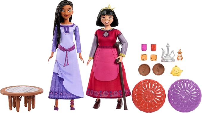 Mattel Disney Wish Toys, Best Friends Tea Time Playset with Asha & Dahlia of Rosas Dolls, 2 Figures, 1 Table & 10 Accessories, Inspired by the Movie
