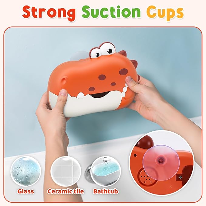 Baby Bath Toys, Rechargeable Dinosaur Bath Bubble Machine with Music, Bathtime Bathtub Toys for Toddlers Birthday Valentines Gifts, Bubble Maker Toys for Kids Ages 1-3 4-8 Baby Gifts (Red)