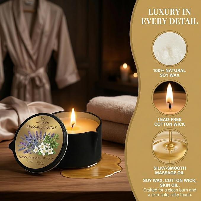3 Pack Low Temperature Massage Candle Set, Soy Wax Melts into Nourishing Skin Oil with Jojoba & Shea Butter, for Home Spa & Relaxation, 2.35 oz - 3 Scents (Whiskey Sets)
