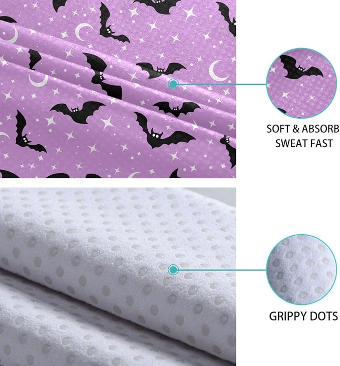 Halloween Bats Moons Yoga Mat Towel 73 x 27 Inch Non Slip Soft Sweat Absorbent Hot Yoga Mat Towel for Pilates and Workout