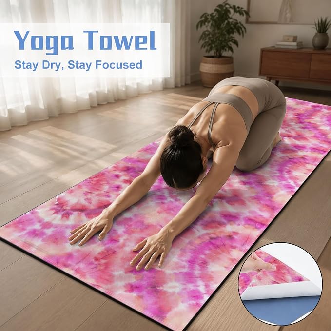Yoga Mat Towel, Hot Yoga Non Slip with 4 Corner Pockets, 70 x 26 in | Soft Absorbent Microfiber With Four Corner Pockets, Fits Over Yoga Mats For Hot Yoga, Pilates, Gym, And Travel