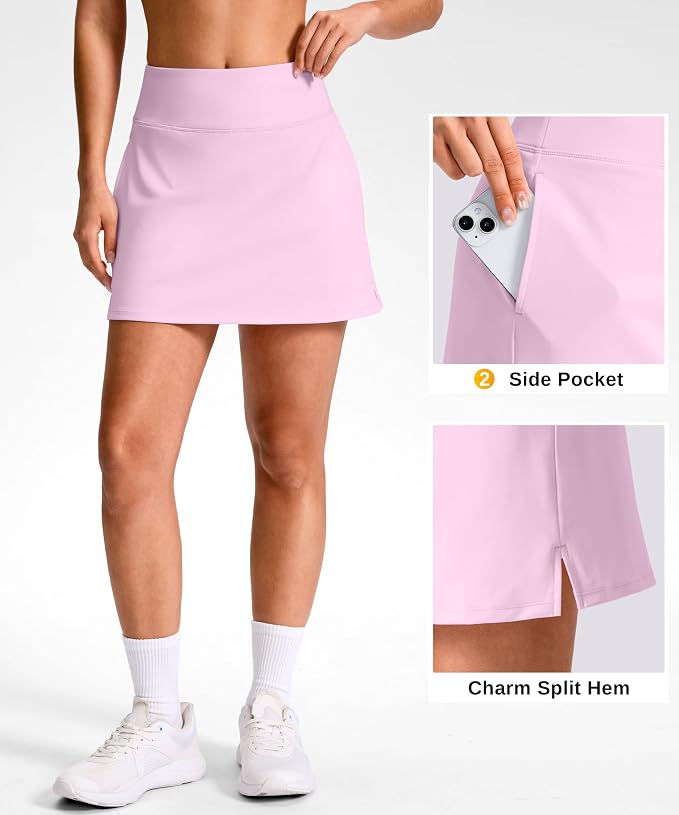 14"/16" Skorts with 3 Pockets | Side Slits, High Waisted, Built-in Shorts, A Line, Casual, Pickleball, Athletic, Golf, Tennis Skirt, for Women