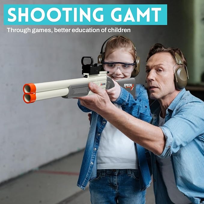 Toy Gun Double Barrel Shotgun Toy,with 20 Soft Bullet Darts, Toy Foam Blaster Foam Dart Blaster with Scope for Kids, Youth, Teen, Boys-Holiday for 8-12 Year (White)