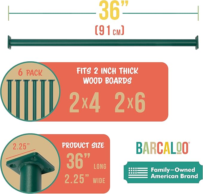 Barcaloo 36 Inch Monkey Bars for Backyard Playground Equipment & Treehouse Accessories - 6 Pack Green Outdoor Monkey Bar Kit DIY Playground Handles for Kids Swing Set