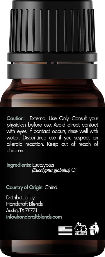 Handcraft Blends Eucalyptus Essential Oil – 0.33 Fl Oz – 100% Pure and Natural – Premium Grade Essential Oil for Diffuser and Aromatherapy, Skin, Massage, Candle and Soap Making Fragrance