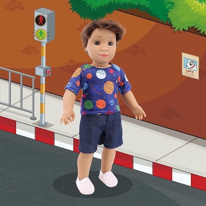Ecore Fun 5 Sets Boy Doll Clothes and 3 Pairs of Shoes Fit for 18 Inch Boy Dolls Clothes Outfit Birthday Reward Gift for Kids