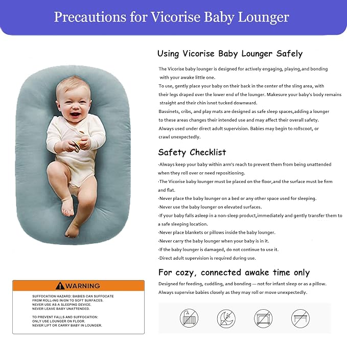 Baby Lounger 0-24 Months 100% Cotton-Snuggle Cozy Me Lounger,Soft & Breathable Baby Lounger for Newborn Play Mat,Infant Babies Essentials Gifts,Blue(Lounger Cover Included)