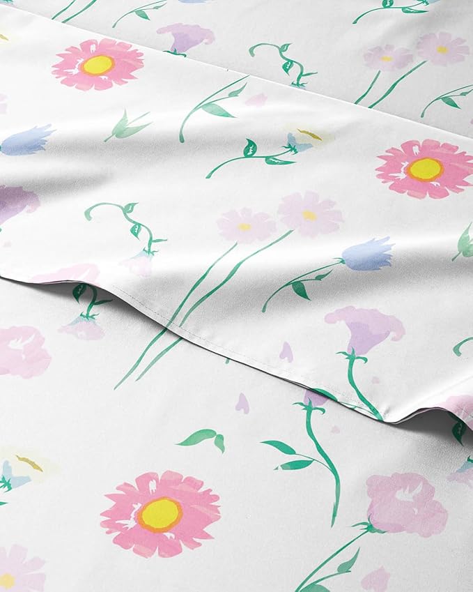 Kids Twin XL Size Bed Sheet Set - 3 Piece Kids Loft Bed Sheets - Floral Flower Themed Bedding - Soft - Breathable and Machine Washable - Pretty Pink Flower Bed Set for Boys, Girls, Teens and Toddlers