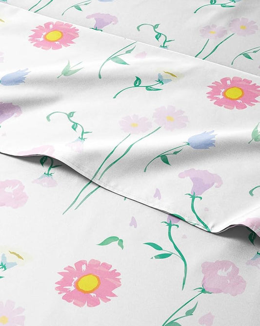 Kids Twin Size Bed Sheet Set - 3 Piece Kids Loft Bed Sheets - Floral Flower Themed Bedding - Soft, Cute - Breathable and Machine Washable - Pretty Pink Flower Bed Set for Boys, Girls, Teens & Toddlers