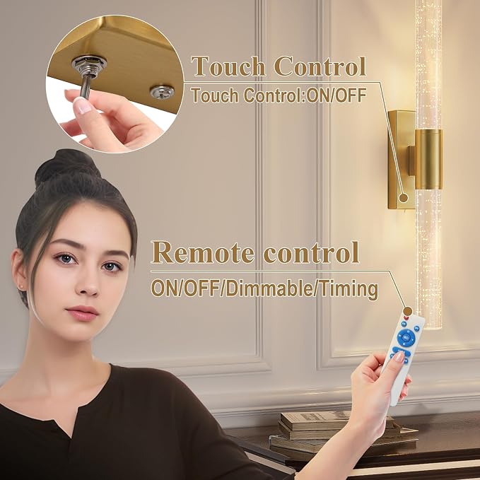 camuucci Battery Operated Wall Sconces Set of 2, Rechargeable Wall Lights | 12000mAh Long-Lasting Battery,Dimmable Cordless Sconce,,No Wiring Needed for Bedroom,Living Room,Gold 20.9-Inch