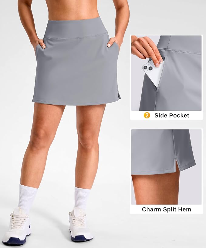 14"/16" Skorts with 3 Pockets | Side Slits, High Waisted, Built-in Shorts, A Line, Casual, Pickleball, Athletic, Golf, Tennis Skirt, for Women