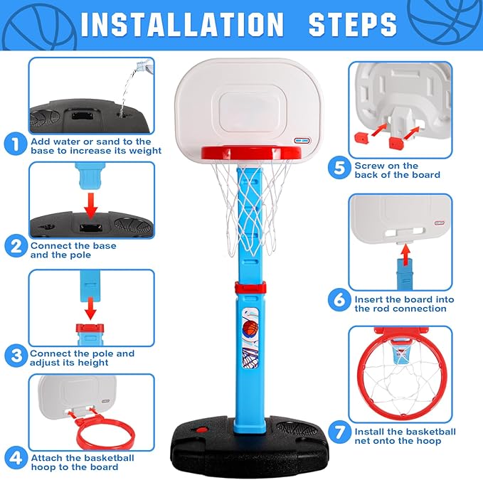 Toddler Basketball Hoop Indoor Outdoor for Kids 1-3, Height Adjustable Kids Basketball Hoop with 3 Balls, Portable Mini Basketball Goal Yard Pool Sport Toys for Baby Boys Girls Age 3 4 5