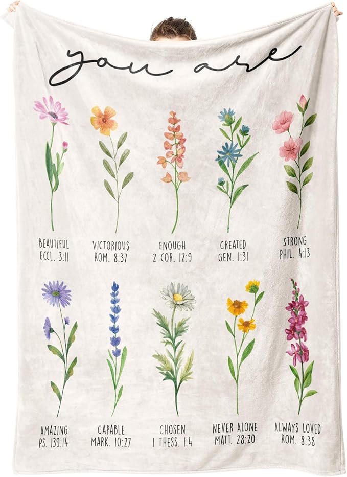 Christian Gifts for Women Birthday, Christian Blanket with Flowers | Inspirational, Religious Gifts for Women, Sister, Friend, Daughter, Mom, Baptism Gift, Soft Throw Blankets 50'' x 60''