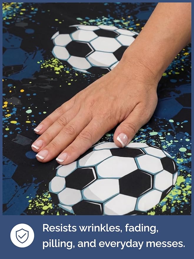 CGK Unlimited Kids Midnight Soccer Queen 4 Piece Sheet Set - Boys, Girls, Teens, Toddler - Easy Fit Deep Pockets - Soft, Cooling & Breathable Sheets - Cozy, Fade and Wrinkle Free - Machine Washable
