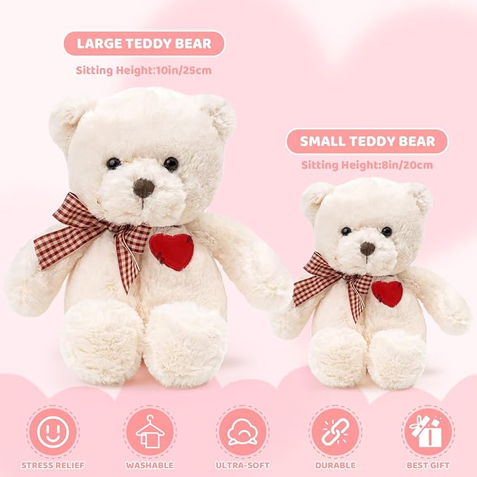 Teddy Bear Plush with Heart Cute White Teddy Bear Stuffed Animal Soft Stuffed Anamals Bear Plushie Christmas Birthday Gifts for Girlfriend Boyfriend Kids 13.8"