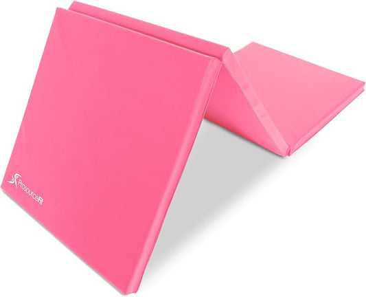 ProsourceFit Tri-Fold Folding Thick Exercise Mat 6’x2’ with Carrying Handles for MMA, Gymnastics, Stretching, Core Workouts