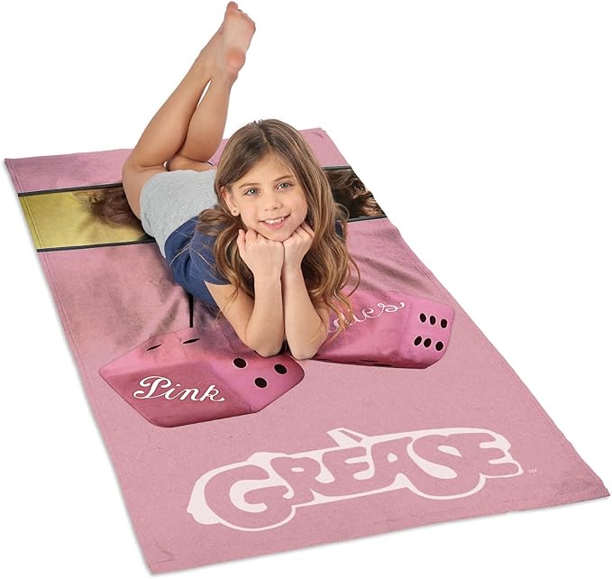 NORTHWEST Grease Pink Ladies Beach Towel Set – 2-Pack Oversized - Quick-Dry, Soft, Sand-Free, Absorbent Pool & Bath Towels with Retro Jacket Logo 30" x 60"