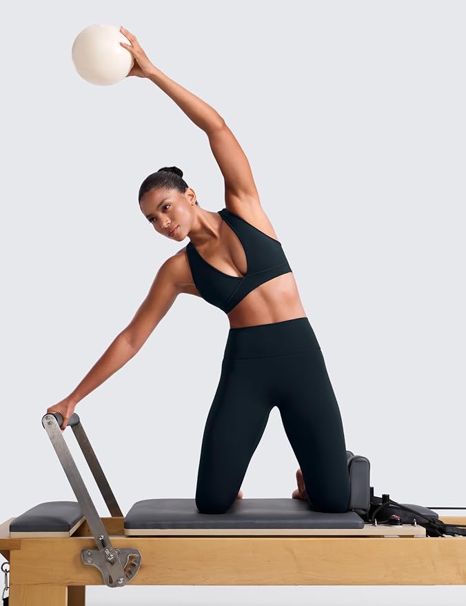 CRZ YOGA Butterlift Deep V Neck Sports Bras for Women - Padded Gym Wide Straps Cut-Out Cross Back Crop Pilates Workout Top