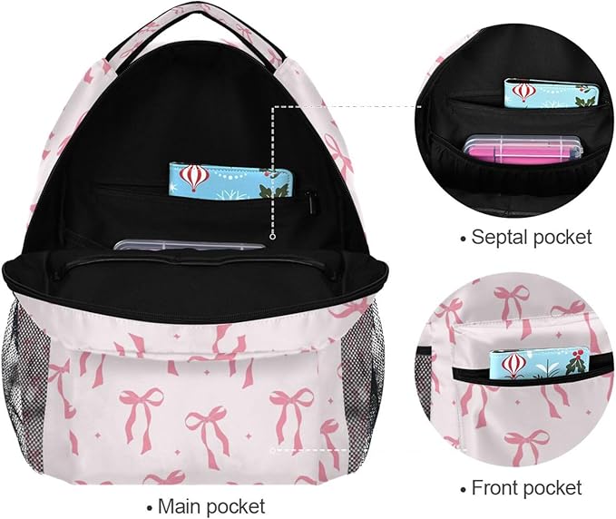 Cute Pink Ribbon Bow Boys Girls Kids School Backpacks Bookbag, Elementary School Bag Travel Backpack Daypack