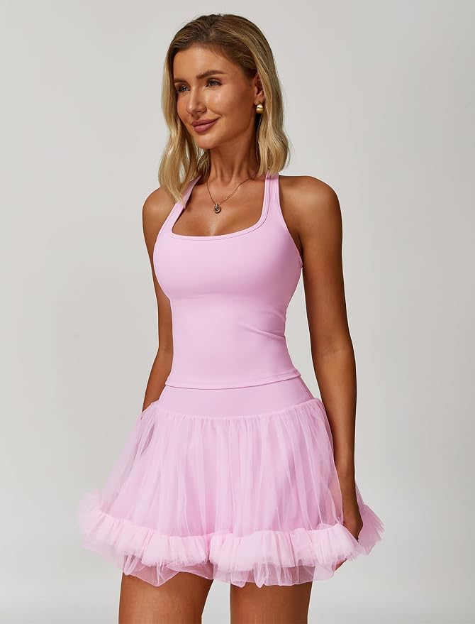 ABOCIW 2 Piece Tennis Dresses for Women Side Slit Mini Skirt Set Racerback Workout Crop Tank Top Golf Outfits