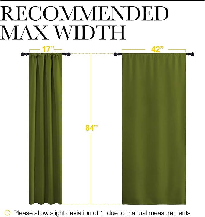 NICETOWN Christmas Decoration Blackout Curtain for Kitchen Window, Function Thermal Insulated Blackout Panels for Bedroom, 1 Pair, Olive Green, Rod Pocket Style, 42 by 84 inches
