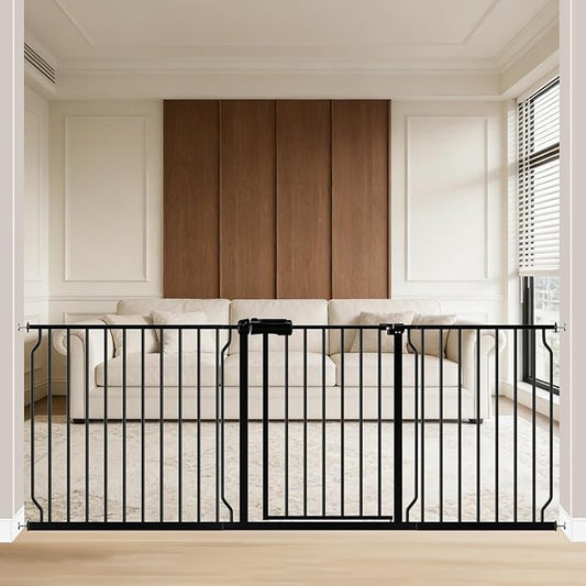 WAOWAO Baby Gate 76.38-81.10" Extra Wide Pressure Mounted Walk Through Swing Auto Close Safety Black Metal Toddler Kids Child Dog Pet Puppy for Stairs,Doorways,Kitchen