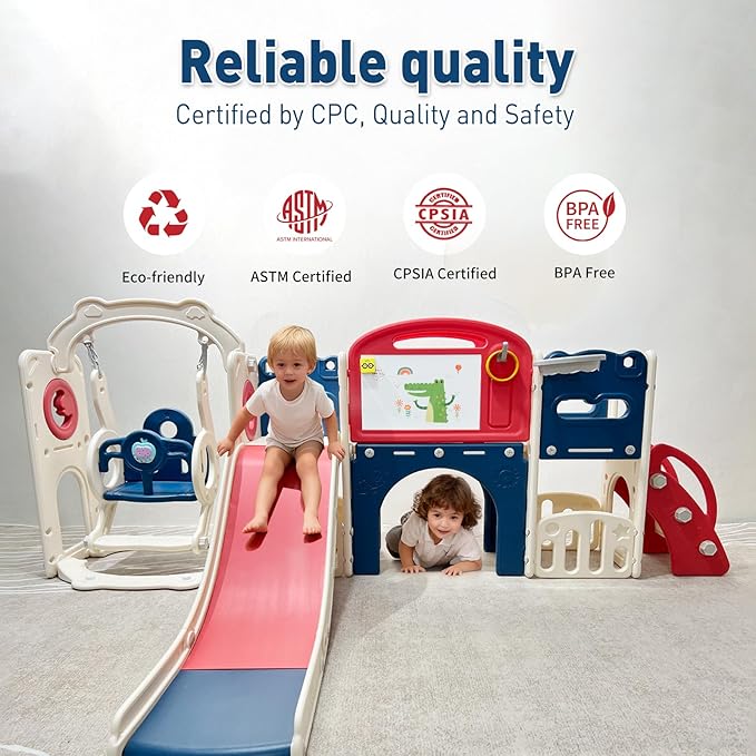 12 in 1 Toddler Outdoor Playset Toys with Swing Toddlers Indoor Playground for 1-3 Years Durable Ecofriendly Swing and Kids Slide Set Climber Tunnel Crawl Toys for Backyards