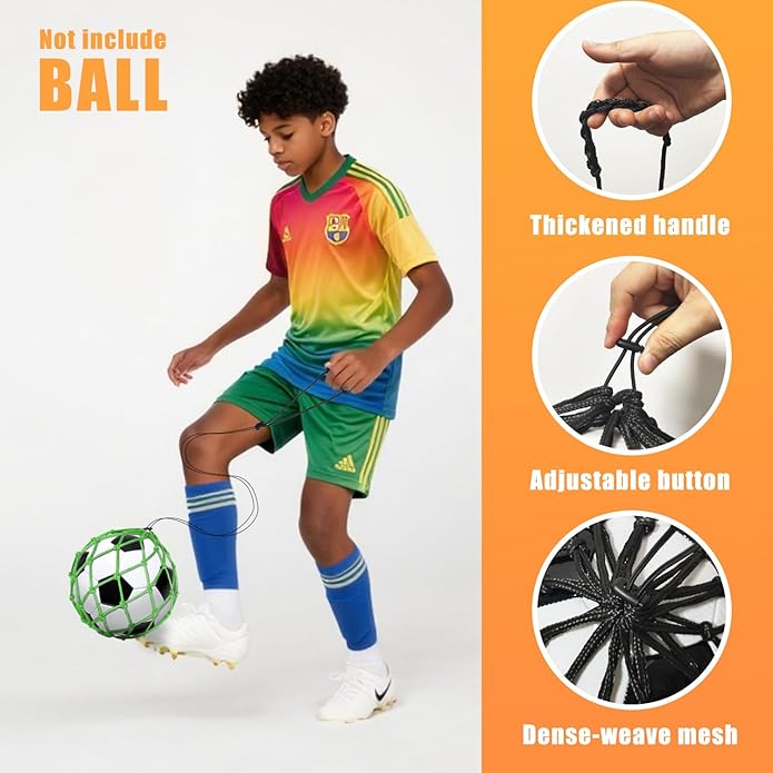 Soccer Kick Trainer 3PCS(not Include Ball), Adjustable Return Net Football Training Aid for Throw Solo Juggling Practice, Fits Size 3, 4, 5 Balls, Great Gift for Boys, Girls and Soccer Enthusiasts