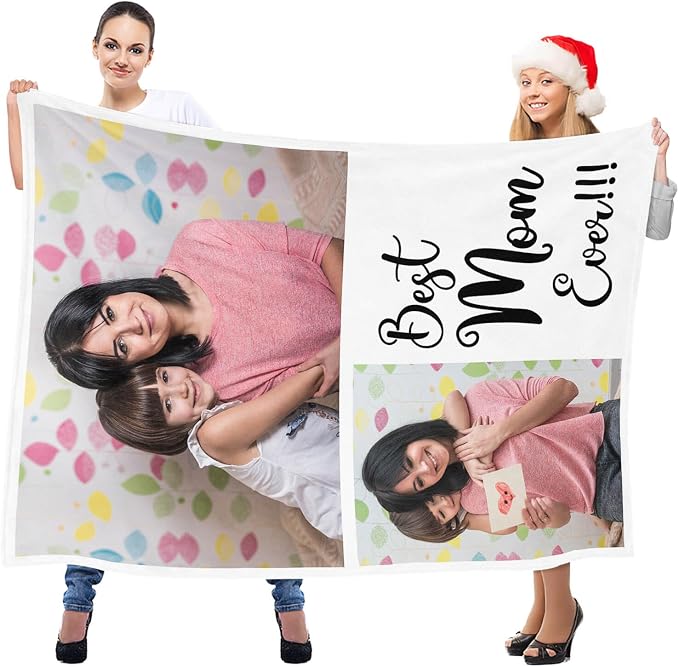 inkArts Custom Blanket with Photo, Personalized Photo Blanket, Customized Picture Blankets, Customizable Blankets, Personalized Best Mom Ever Gifts for Mom