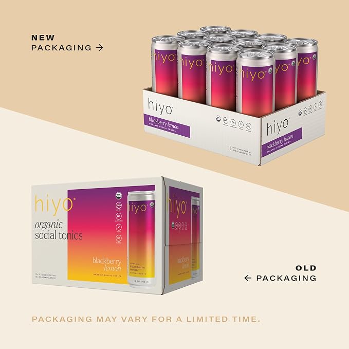 Hiyo Organic Social Tonic – Blackberry Lemon, 12 Pack - Non-Alcoholic Functional Seltzer, Flavored Sparkling Water Crafted with Organic Adaptogens, Nootropics & Botanicals
