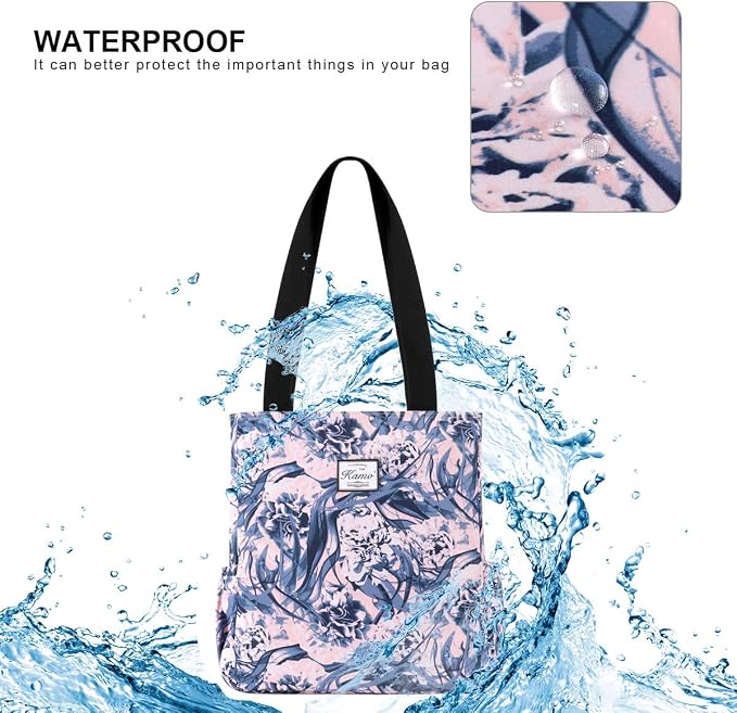 KAMO Floral Tote Bag - Waterproof Lightweight Handbags Travel Shoulder Bag for Hiking Yoga Gym Swimming Travel Beach